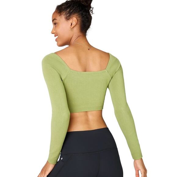 Fabletics Kinsley Seamless Cropped Long Sleeve Top L Hazel Green Athleisure - Picture 2 of 9